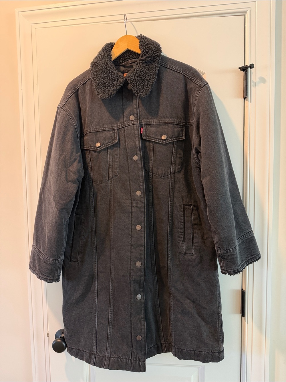 Levi's Black Long Sherpa-Collar Denim Jacket